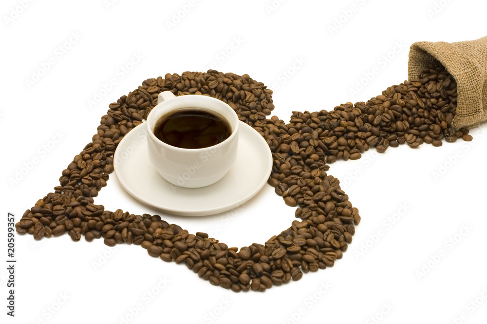 Cup from coffee on coffee grains isolated Cup from coffee on coffee grains isolated