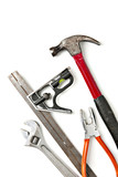 Construction tools on white background
