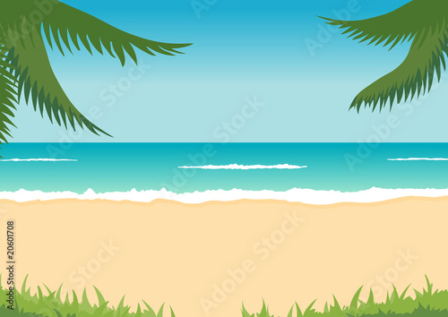 tropical landscape - beach  sea  waves  palms