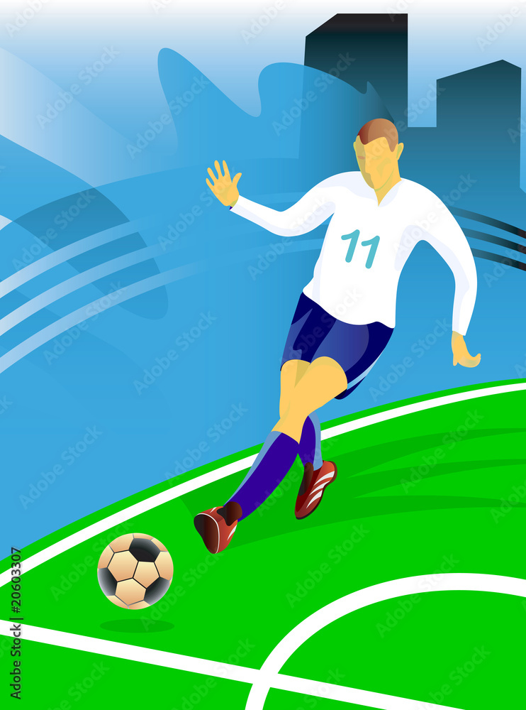 Soccer player with abstract stadium background.