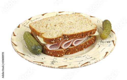 Turkey and cheese sandwich with pickles