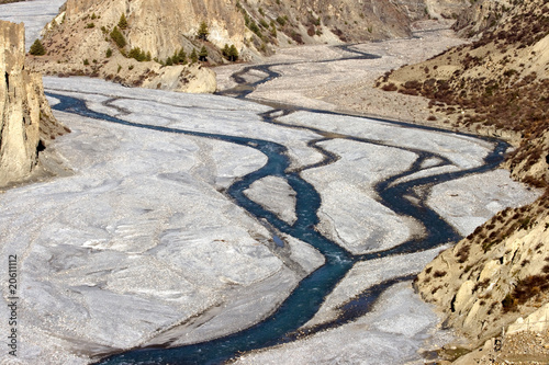 Slika na platnu Mountain river with tributary.  Nepal, Annapurna trek.