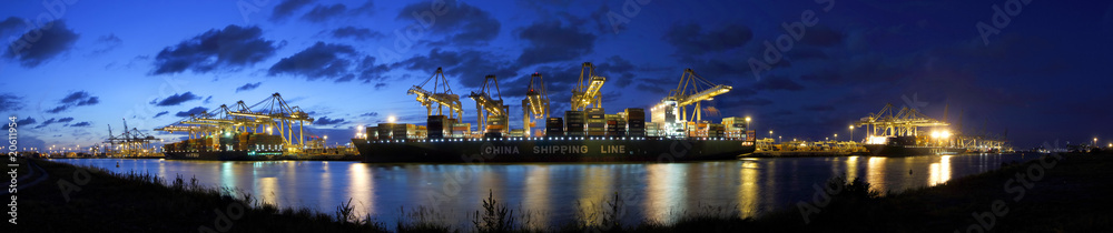 Container harbor during twilight