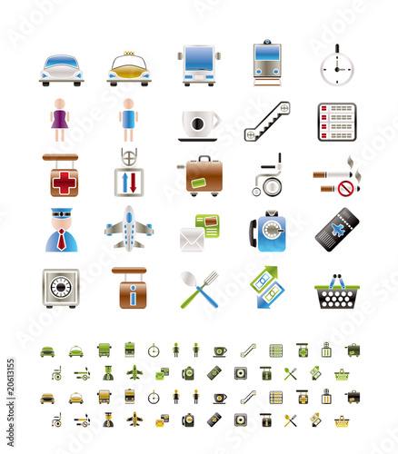 Airport, travel and transportation icons -  vector icon set