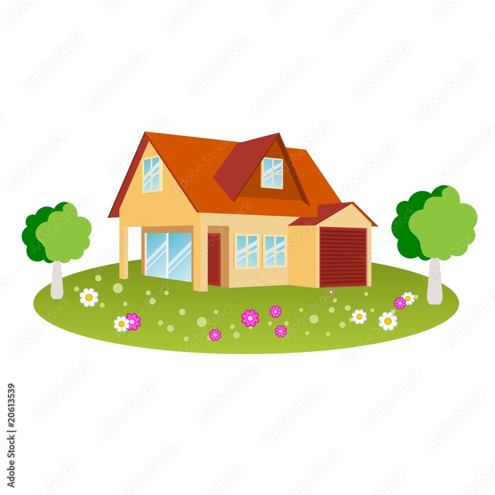 House with flowers, trees and grass in vector format House with flowers, trees and grass in vector format