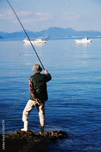 Old man fishing.Minamata,Kumamoto.Japan