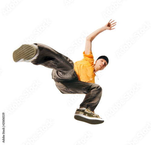 Breakdance performer on white background photo