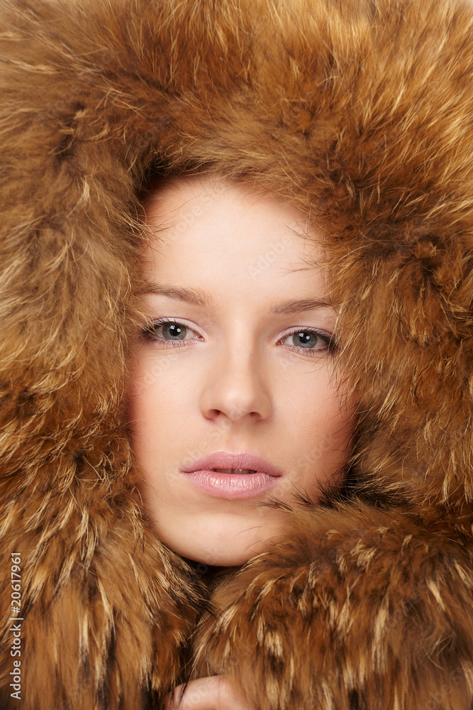 Beautiful woman in winter fur coat Beautiful woman in winter fur coat