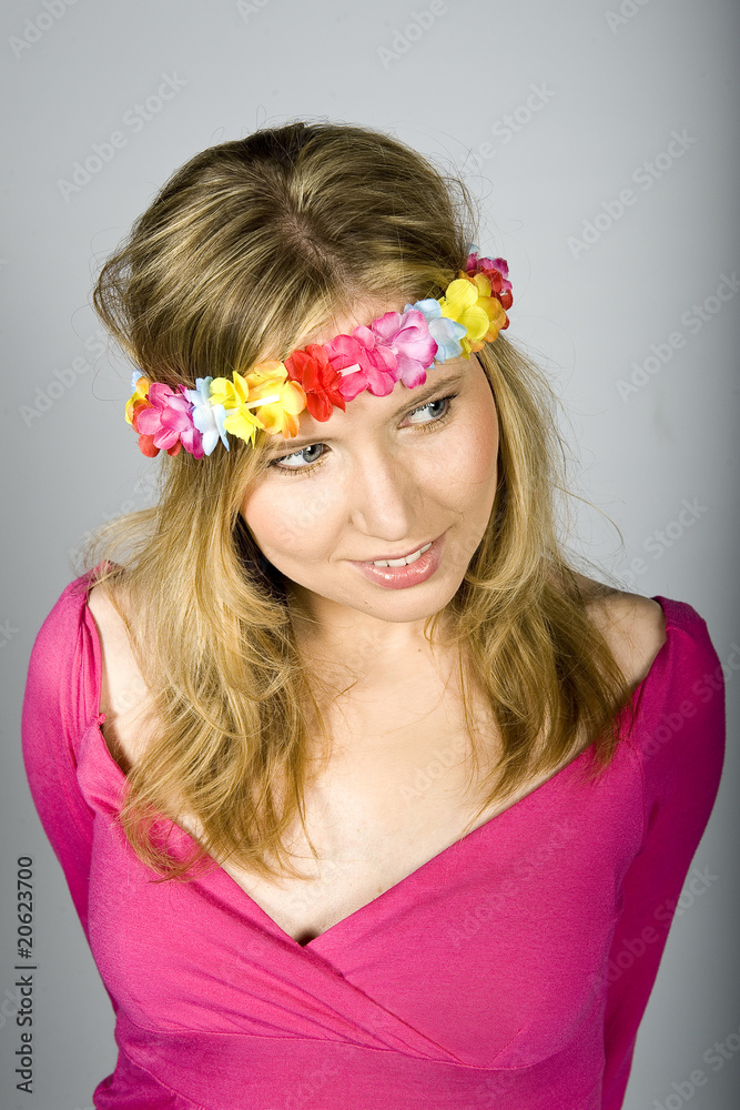 Naklejka premium beautiful spring woman in flower band