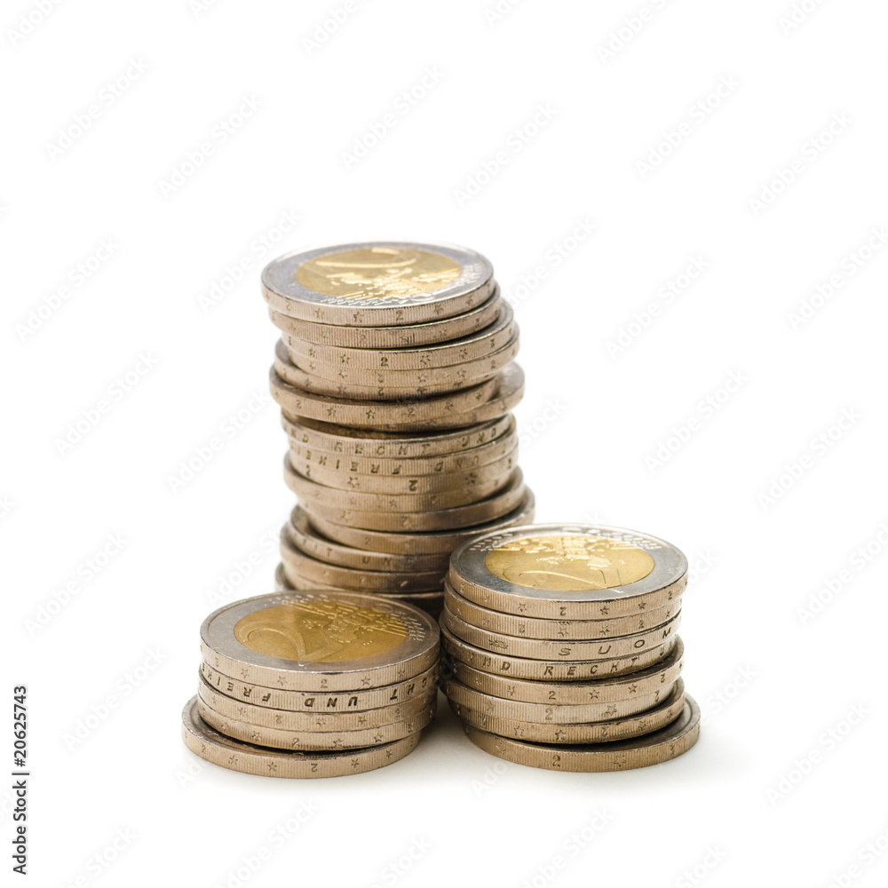 image on white, pile of euro coins, picture Stack of euros coin