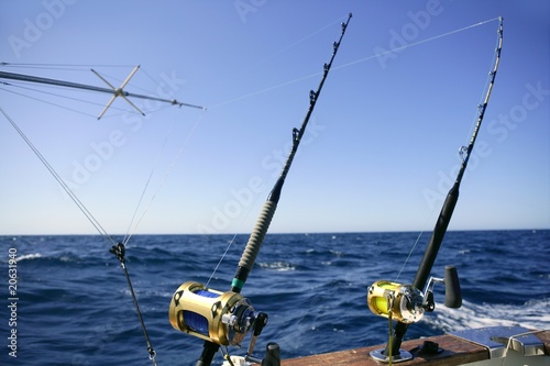 Angler boat big game fishing in saltwater