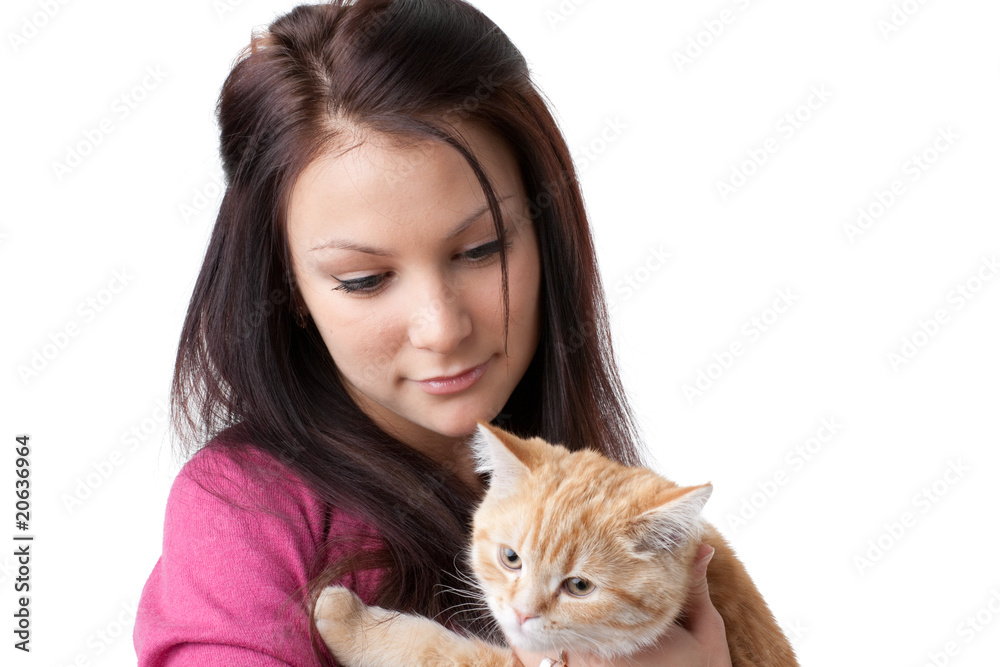 Young woman with a kitten. Young woman with a kitten.