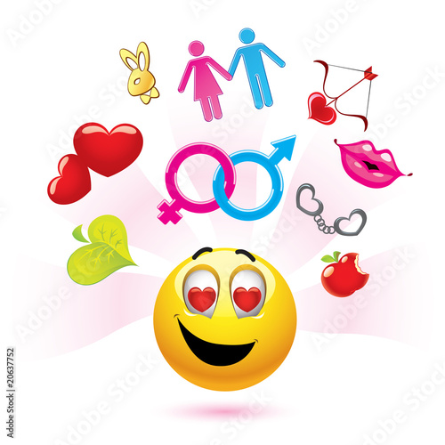 Smiley ball with erotic and love symbols