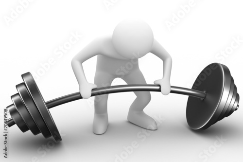 weight-lifter lifts barbell on white. Isolated 3D image
