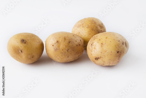 Four Potatoes Raw over white background