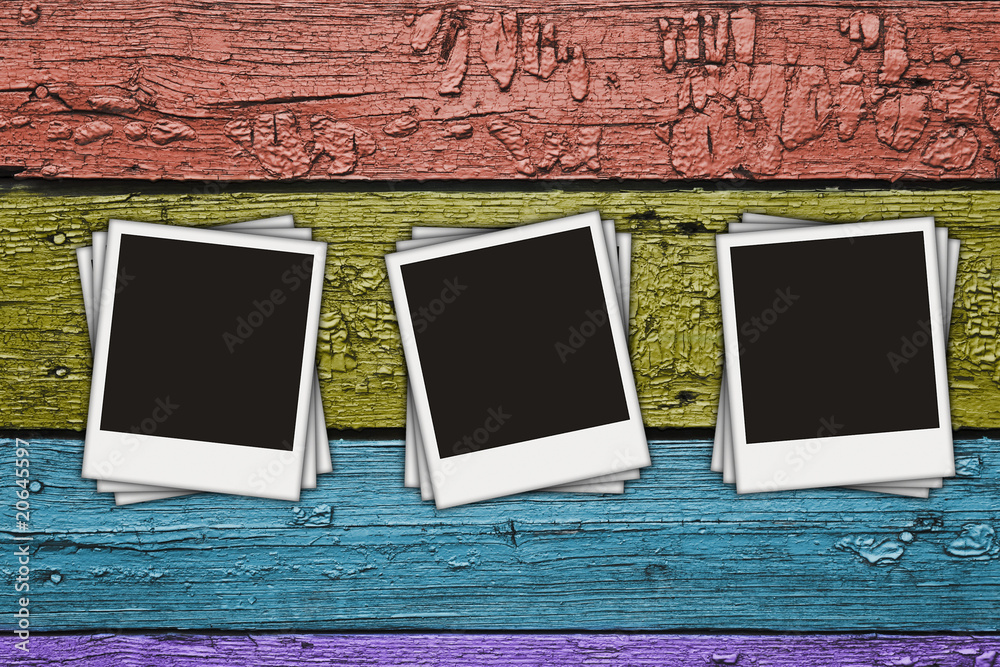 Fototapeta premium blank photos on wooden planks