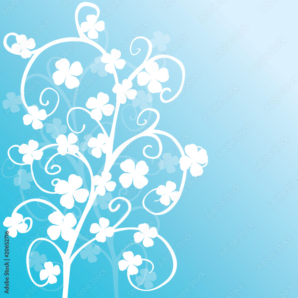 Blue background with white clovers