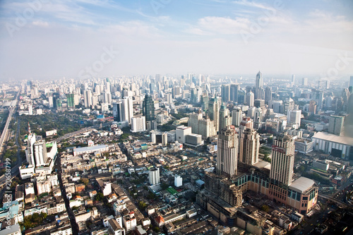 View across Bangkok skyline with skyscraper