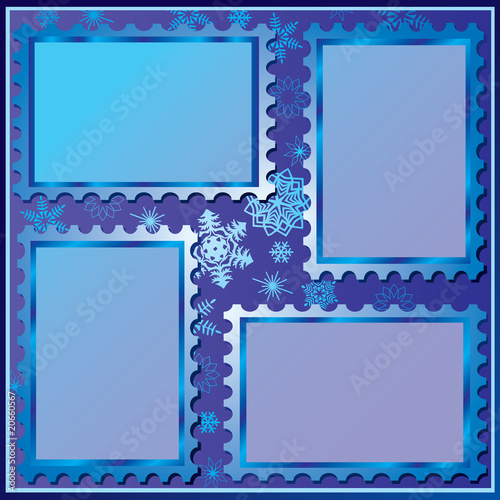 Set of four winter photo frames. Vector art-illustration.