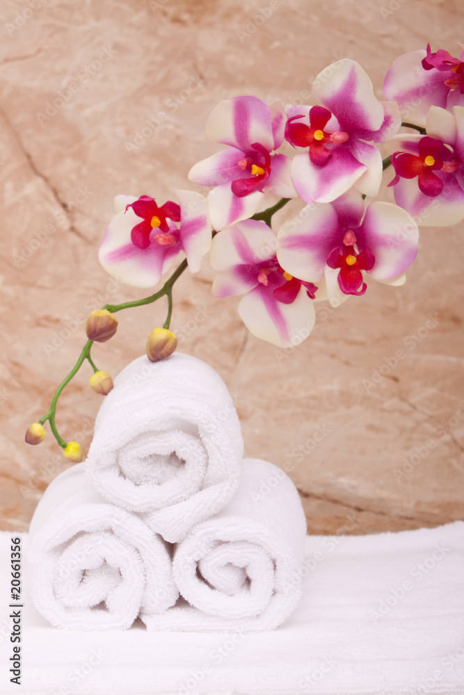 Spa towels with orchid