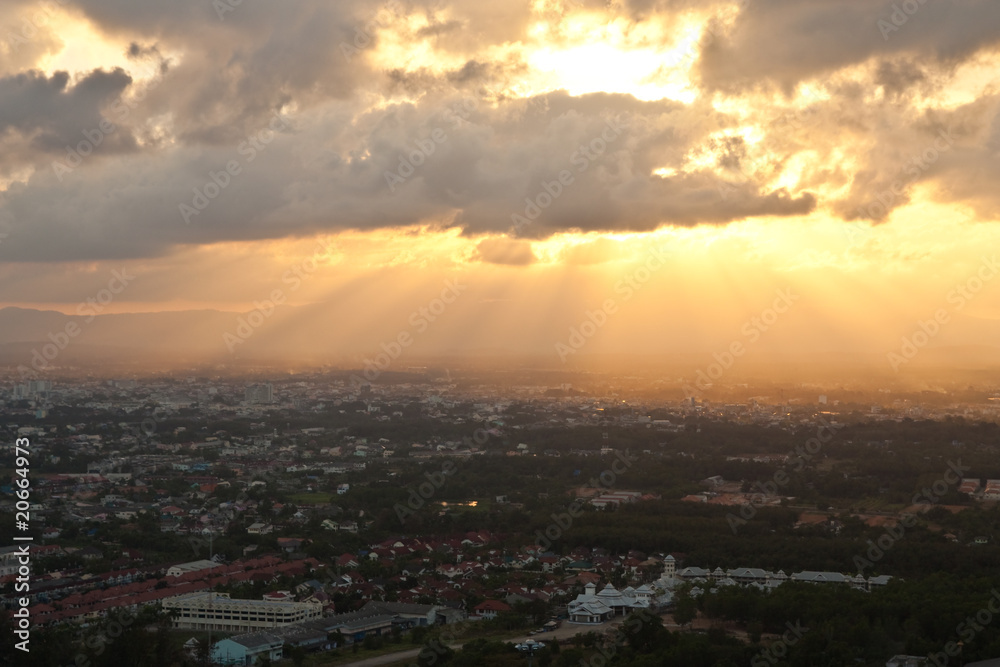 Sunlight over city in south of Thailand