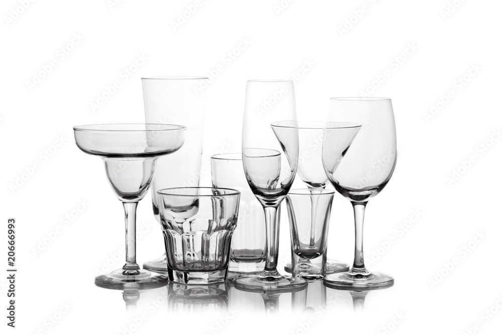 different Wine glasses silhouetted on white