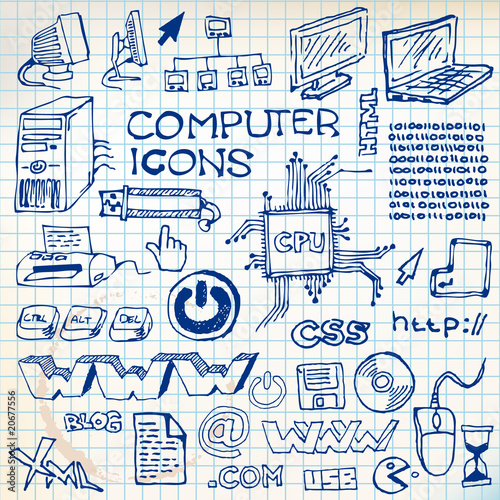 Set of hand-drawn computer icons
