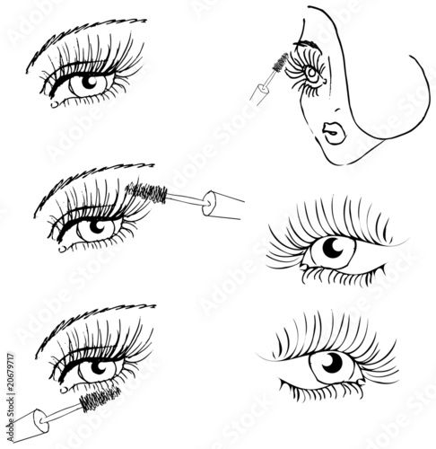 eye lash face woman cosmetic make-up icons set