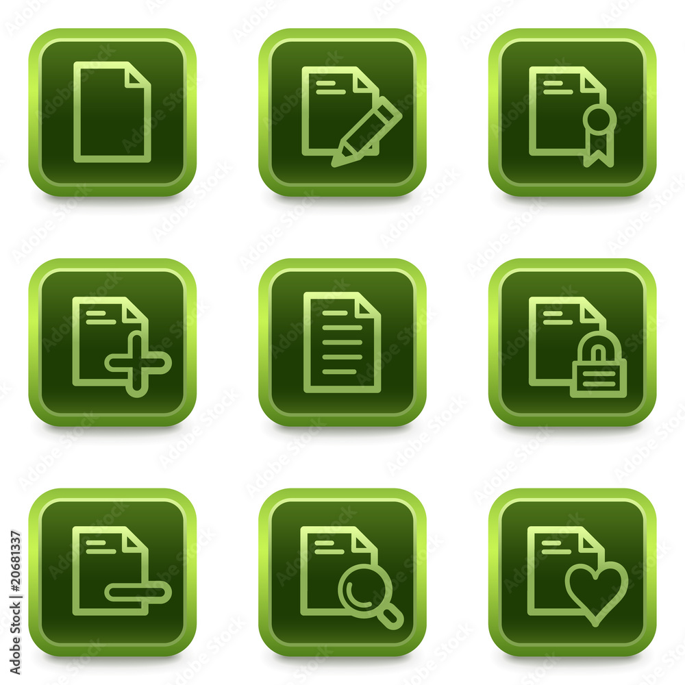 Document web icons set 2, green square buttons series Document web icons set 2, green square buttons series
