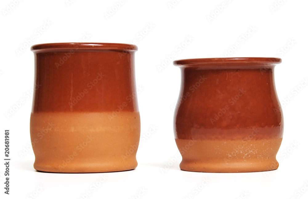 Two ceramic pots isolated on white