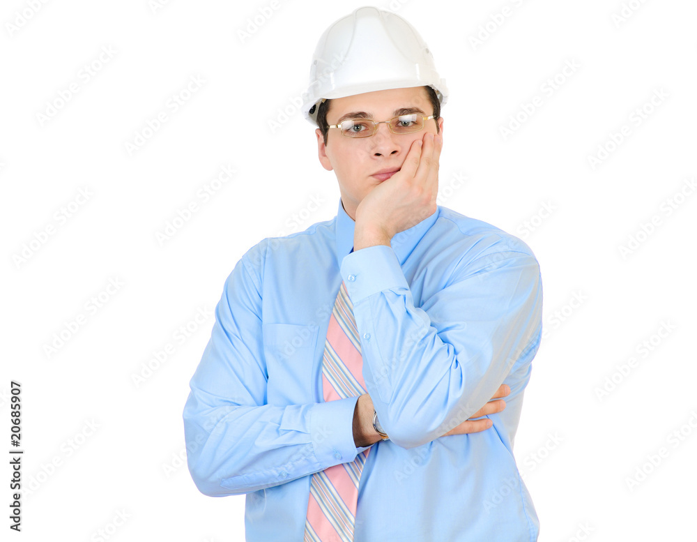 An engineer with white hard helmet An engineer with white hard helmet