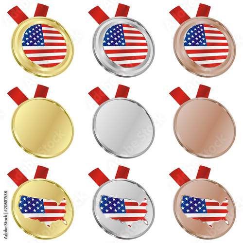 fully editable america vector flag in medal shapes