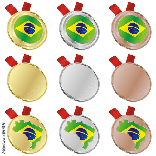 fully editable brazil vector flag in medal shapes
