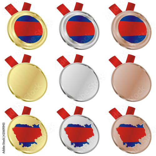 fully editable cambodia vector flag in medal shapes