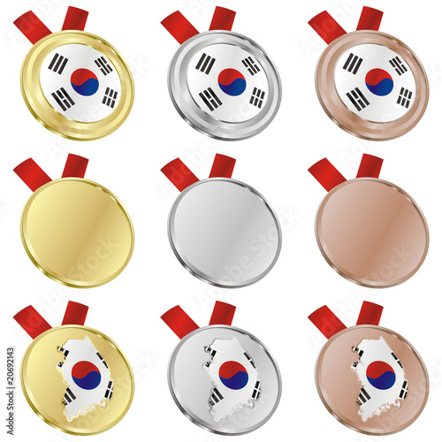 fully editable south korea vector flag in medal shapes