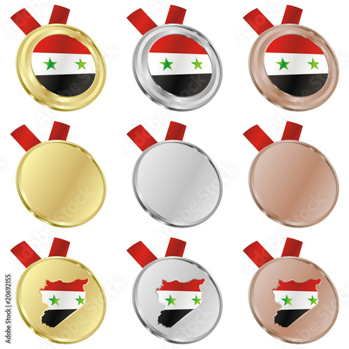 fully editable syria vector flag in medal shapes