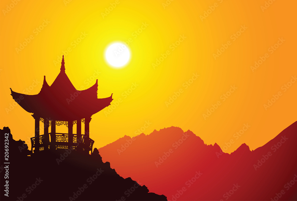 Vector silhouette of a chinese pavilion - obrazy, fototapety, plakaty 
