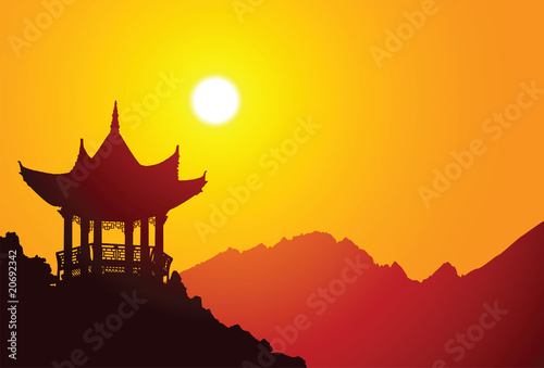 Fotografia Vector silhouette of a chinese pavilion