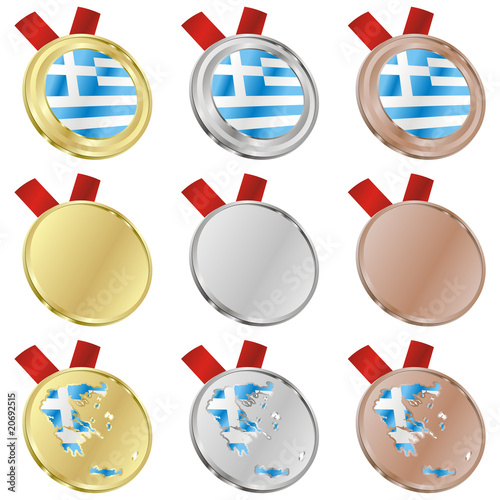 fully editable greece vector flag in medal shapes