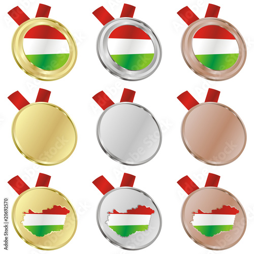 fully editable hungary vector flag in medal shapes