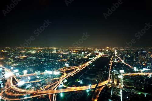 View across Bangkok skyline by night