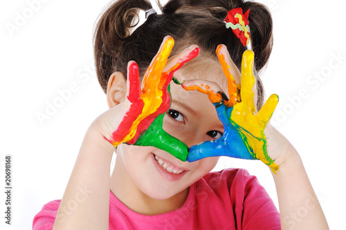 hands painted in colorful paints ready for hand prints