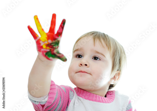 hands painted in colorful paints ready for hand prints