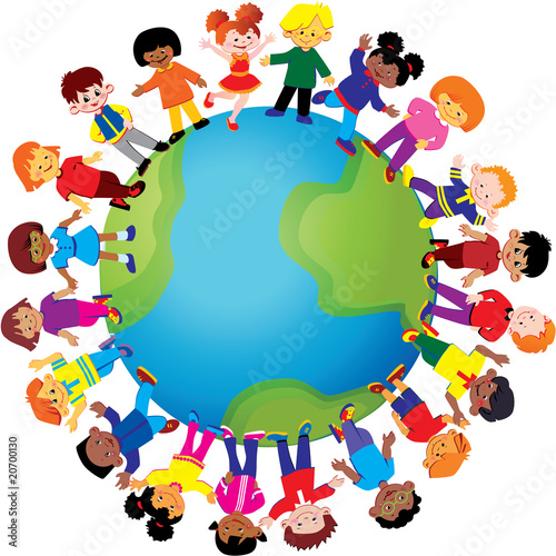 Happy kids play together around the world.