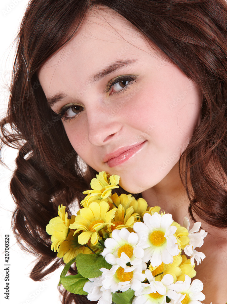 Beautiful girl with wild flower. Isolated. Beautiful girl with wild flower. Isolated.