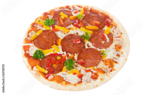 pizza with salam and vegetables