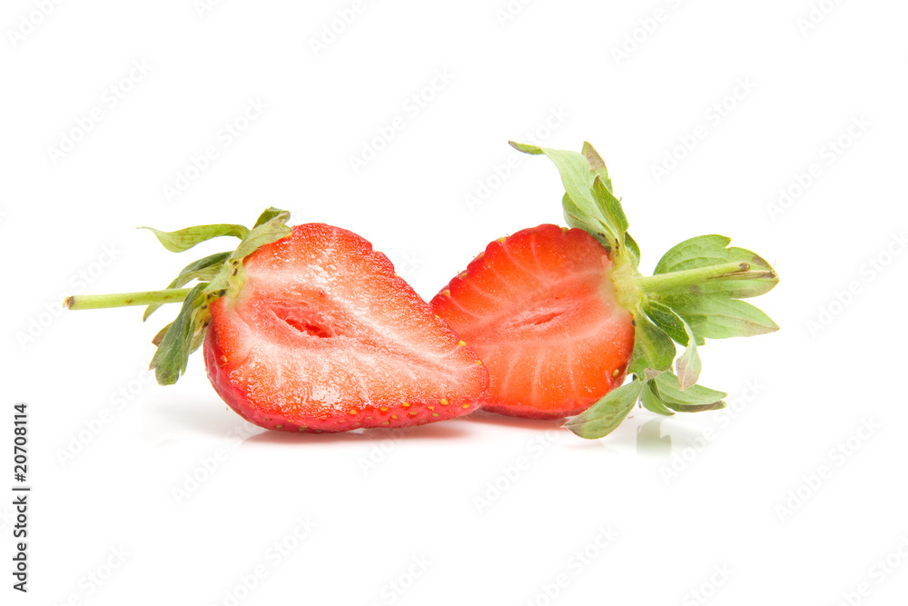sliced fresh strawberry over white background