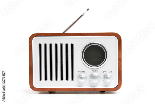 Old fashioned radio over white background
