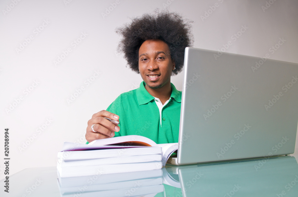 African American studying with laptop African American studying with laptop