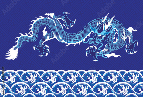 Mythological animal - a chinese dragon on waves